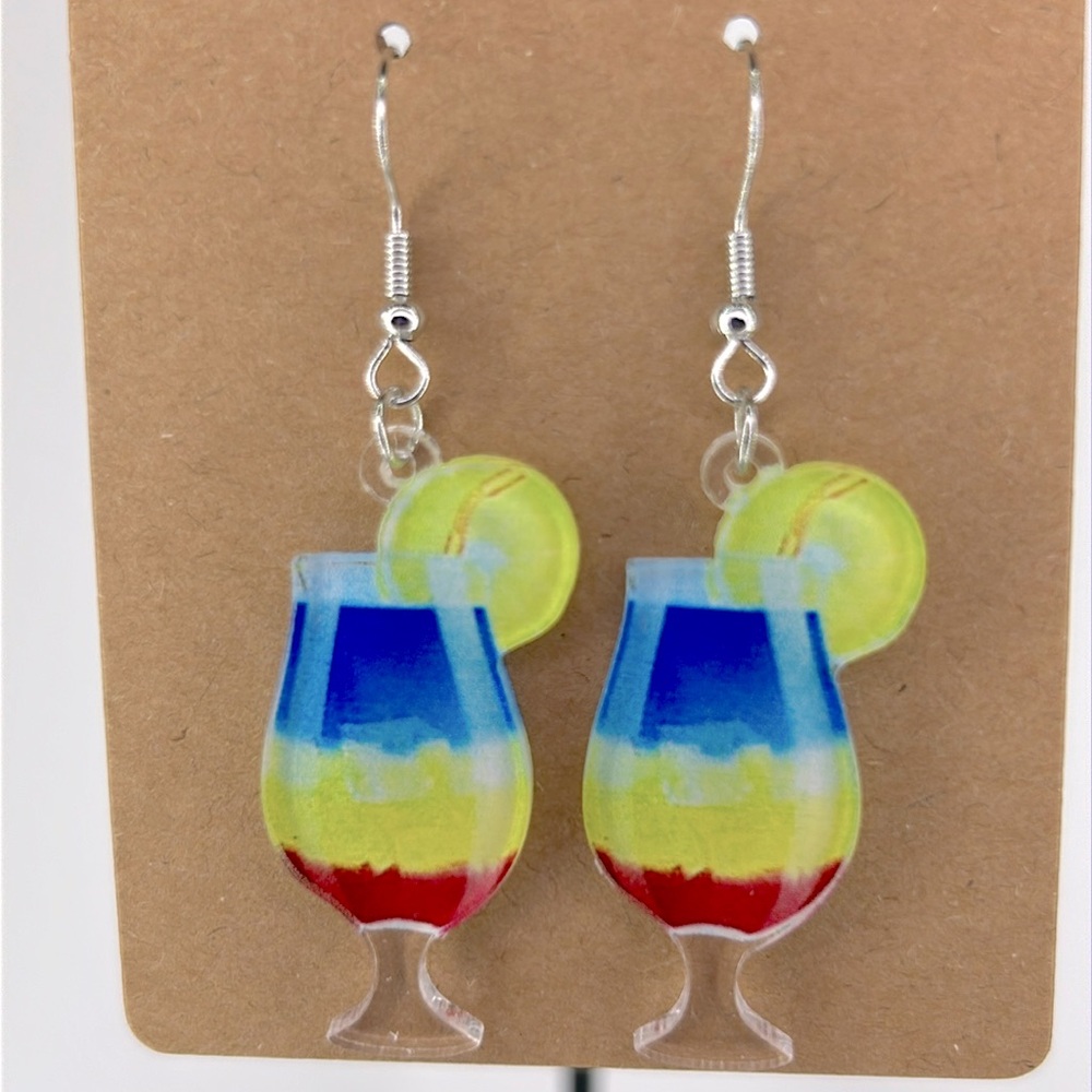 Summer Beverage Fun Dangle Earrings 2D Acrylic Fashion Jewelry - Picture 4 of 4